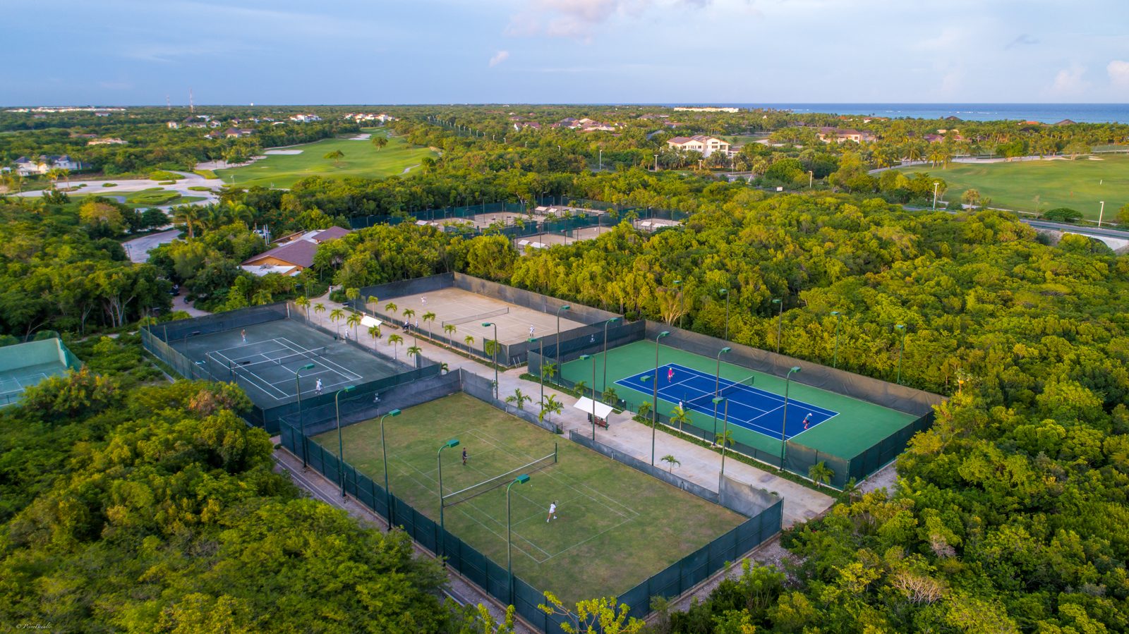 Aerial view of courts at the Oscar de la Renta Tennis Center, Puntacana Resort