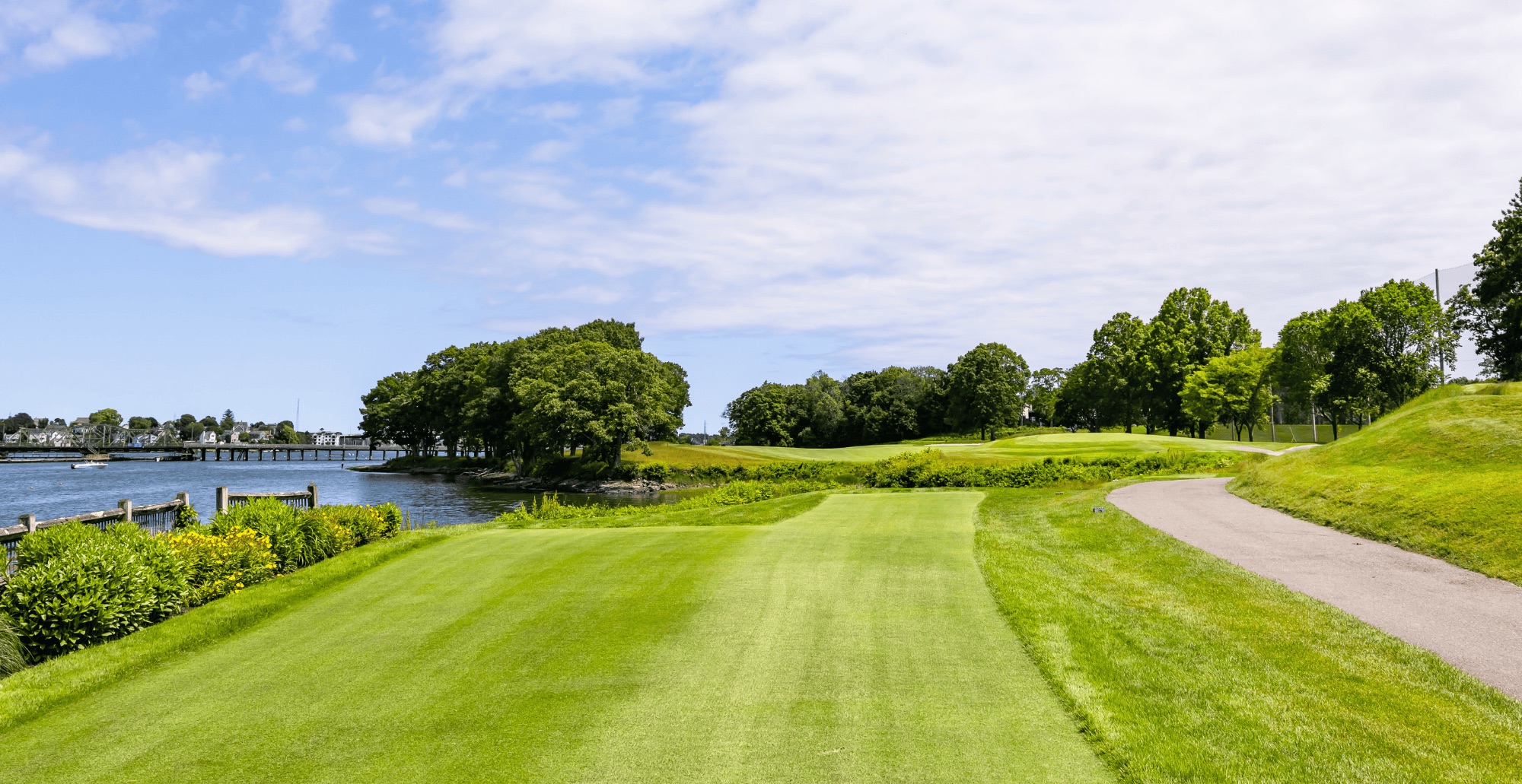A riverside fairway at Kernwood Country Club running alongside the tidal Danvers River in Salem, Massachusetts